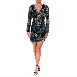 Guess long sleeve Rhodes hibiscus jungle mini dress XS